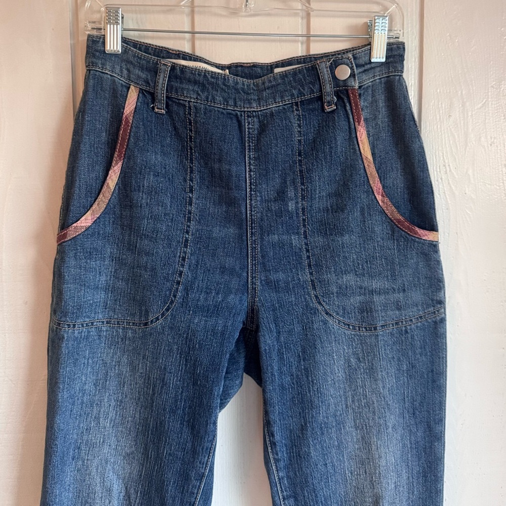 Anthropologie Pilcro Ultra High-Rise Plaid-Trim Boyfriend Jeans - Picture 4 of 10
